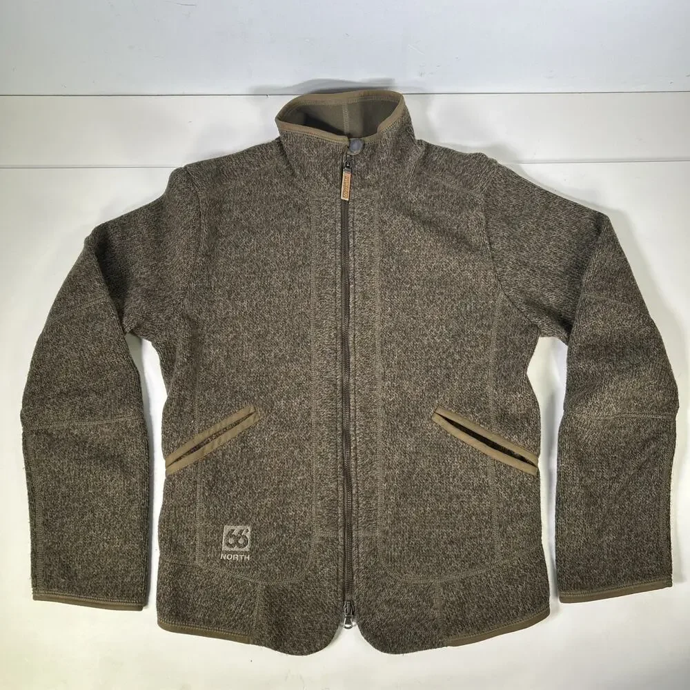 66 North Iceland Full Zip Gola Jacket Women’s M Wool Blend Brown Mock Neck - Picture 1 of 9